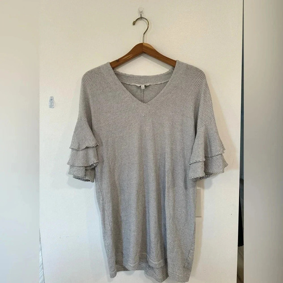 Lucky Brand Stripe Ruffle Bell Sleeve Knit Mini Shirt Dress Women’s X-Small - Picture 1 of 6